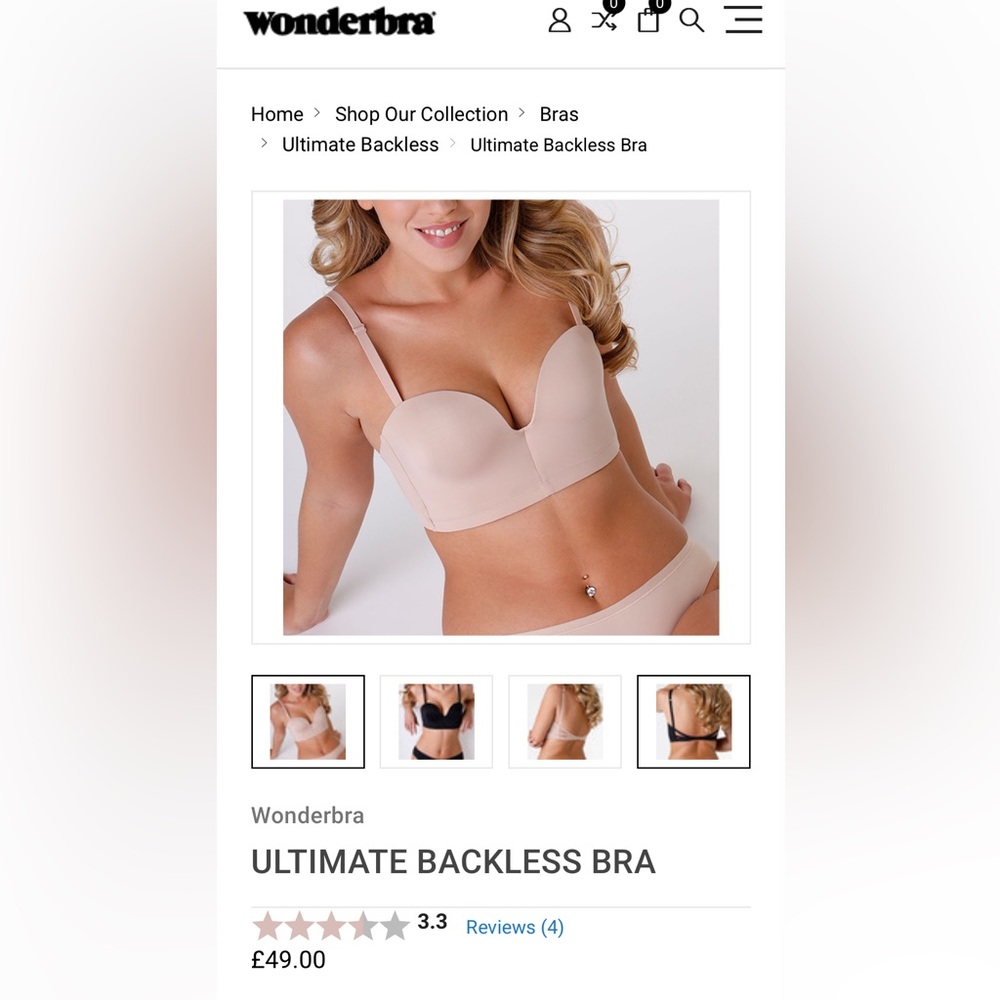 Wonderbra Ultimate Backless Bra - Nude NWT